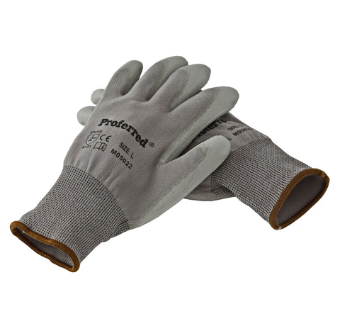 Proferred Industrial Gloves 6 pack - Gray PU Coating / Gray Nylon