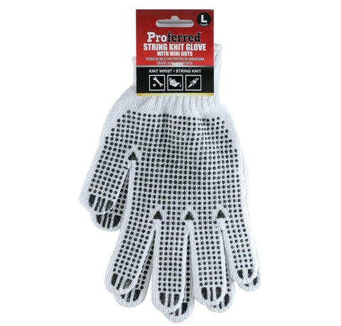 PROFERRED INDUSTRIAL GLOVES 3 pack - L POLY/COTTON KNITTED NATURAL COLOR W/ PVC DOTS - FastenerExpert.us
