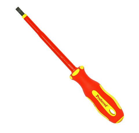 PROFERRED INSULATED (1000V) SCREWDRIVER - 7/32" (Slotted) x 5" Yellow PP & Red TPV Handle - FastenerExpert.us