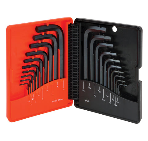 PROFERRED SHORT ARM HEX KEY SET - SAE (10 PCS) & METRIC (10 PCS) BLACK FINISH - FastenerExpert.us