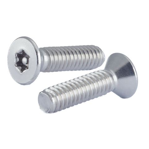 8-32 x 1 1/2 Stainless Steel Tamperproof 6 Lobe Pin-In Flat Head Head Machine Screw - Box of 200